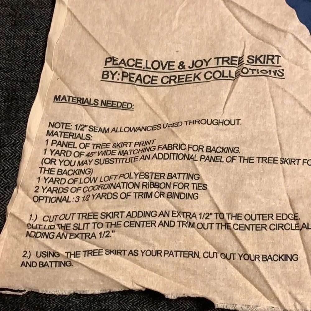 Vintage Peace Love Joy Christmas tree skirt sewing panel New
